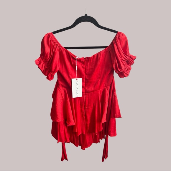 Red Ruffled Peplum Romper - Picture 2 of 4